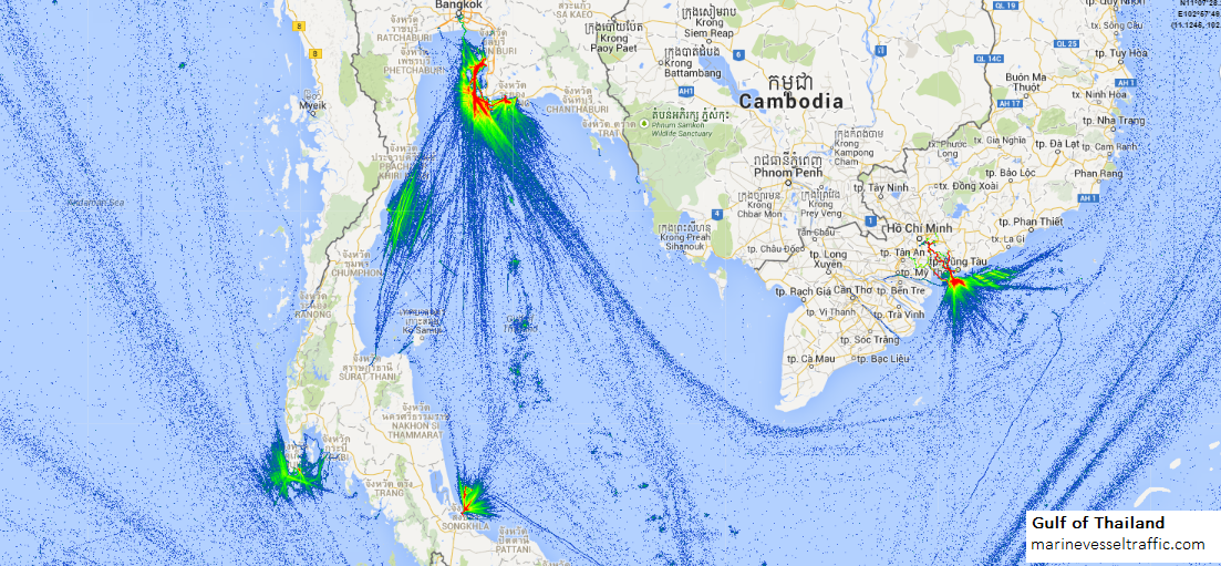 Live Marine Traffic, Density Map and Current Position of ships in GULF OF THAILAND